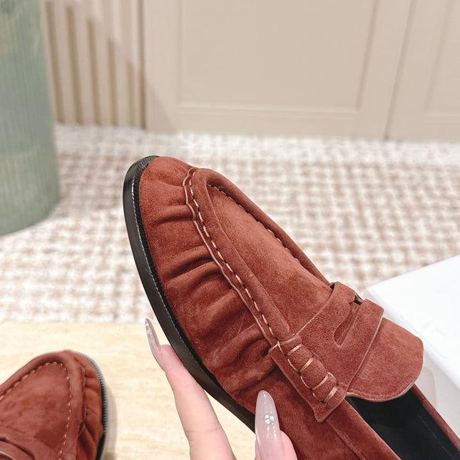 YSL 25S SAINT LAURENT LOAFERS IN DARK BRICK RED SUEDE WITH SMALL LOGO