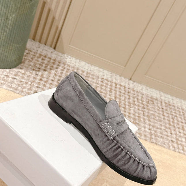 YSL 25S SAINT LAURENT LOAFERS IN GRAY SUEDE WITH SMALL LOGO