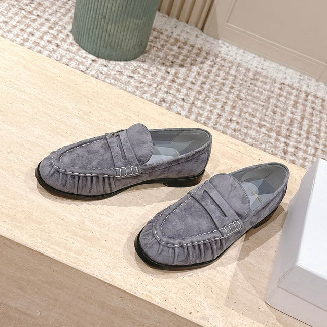 YSL 25S SAINT LAURENT LOAFERS IN GRAY SUEDE WITH SMALL LOGO