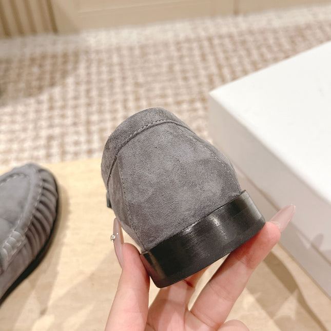 YSL 25S SAINT LAURENT LOAFERS IN GRAY SUEDE WITH SMALL LOGO