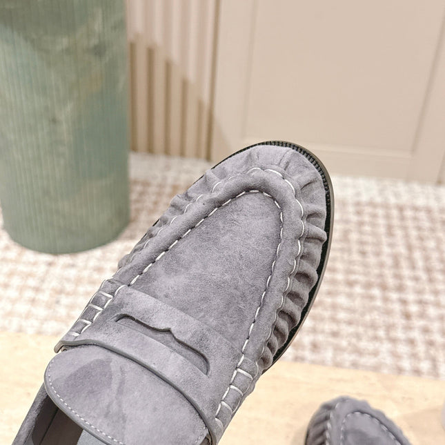 YSL 25S SAINT LAURENT LOAFERS IN GRAY SUEDE WITH SMALL LOGO