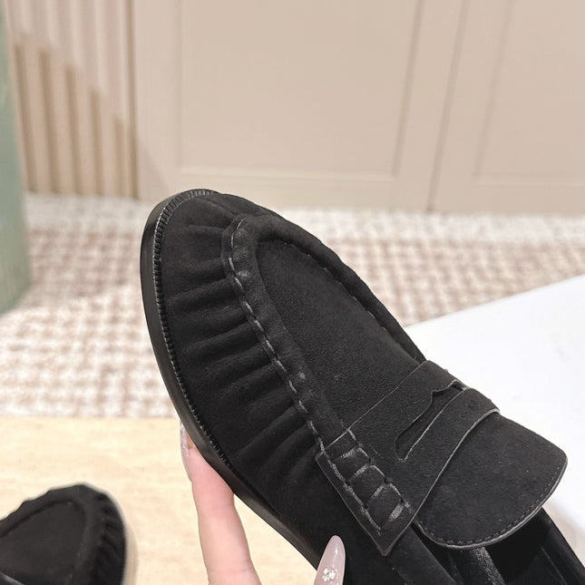 YSL 25S SAINT LAURENT LOAFERS IN BLACK SUEDE WITH SMALL LOGO