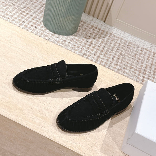 YSL 25S SAINT LAURENT LOAFERS IN BLACK SUEDE WITH SMALL LOGO