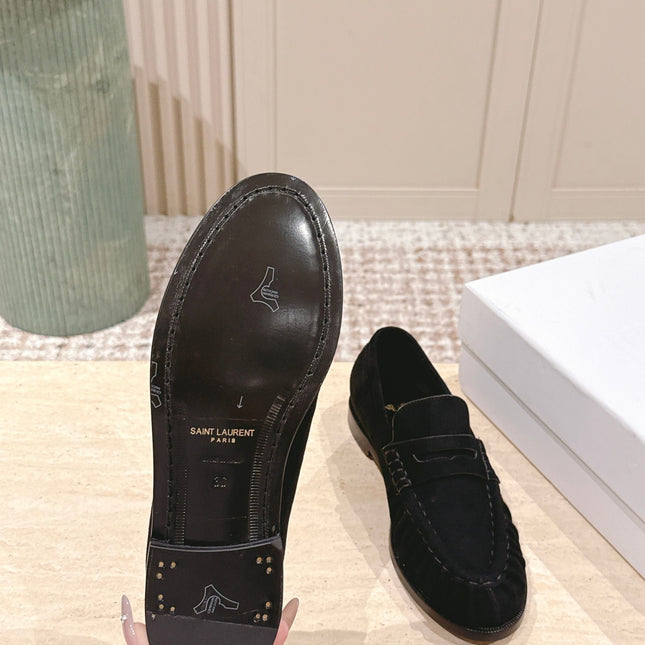 YSL 25S SAINT LAURENT LOAFERS IN BLACK SUEDE WITH SMALL LOGO