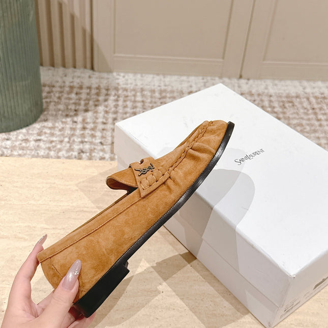 YSL 25S SAINT LAURENT LOAFERS IN BROWN SUEDE WITH SMALL LOGO