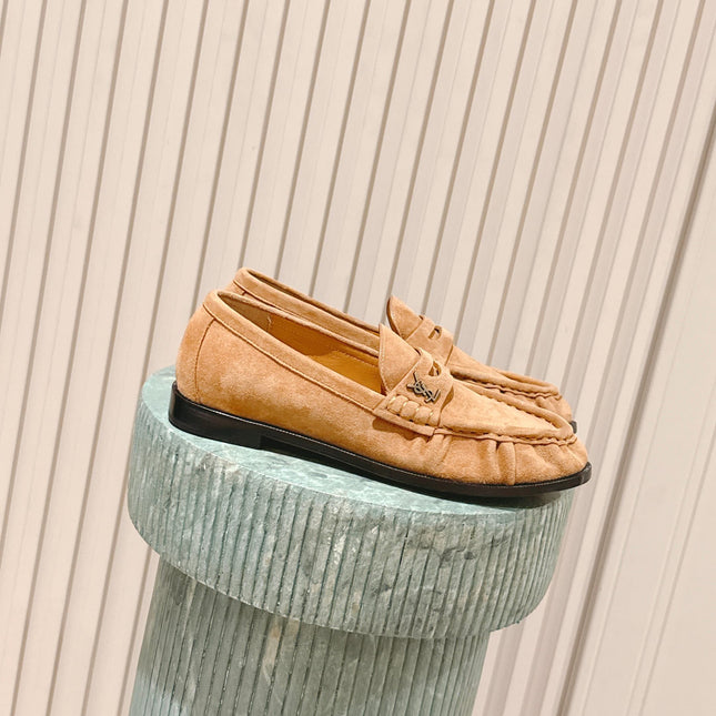 YSL 25S SAINT LAURENT LOAFERS IN BROWN SUEDE WITH SMALL LOGO