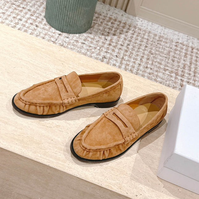 YSL 25S SAINT LAURENT LOAFERS IN BROWN SUEDE WITH SMALL LOGO