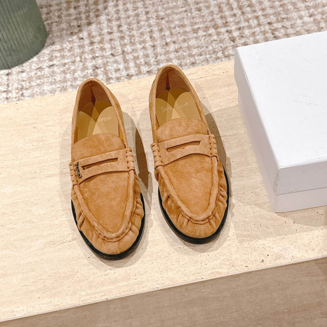 YSL 25S SAINT LAURENT LOAFERS IN BROWN SUEDE WITH SMALL LOGO