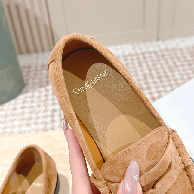 YSL 25S SAINT LAURENT LOAFERS IN BROWN SUEDE WITH SMALL LOGO