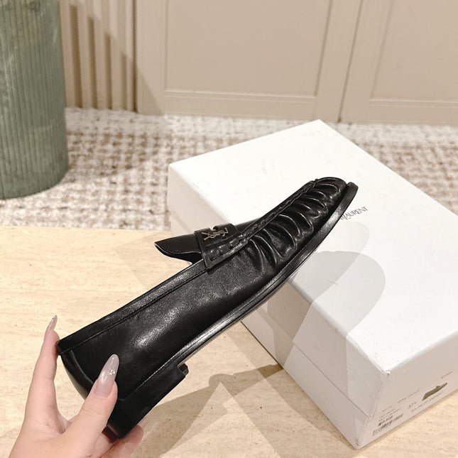 YSL 25S SAINT LAURENT LOAFERS IN BLACK CALFSKIN WITH SMALL LOGO