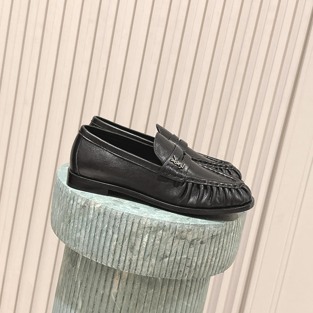 YSL 25S SAINT LAURENT LOAFERS IN BLACK CALFSKIN WITH SMALL LOGO