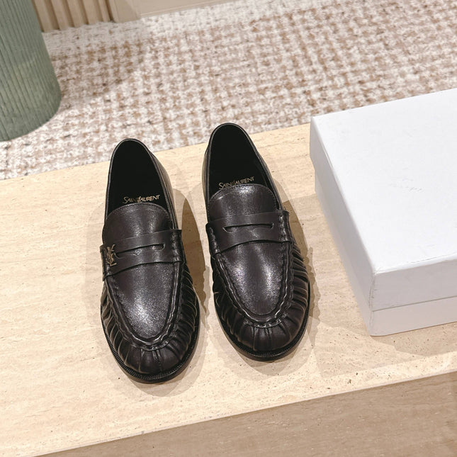 YSL 25S SAINT LAURENT LOAFERS IN BLACK CALFSKIN WITH SMALL LOGO