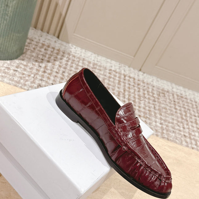 YSL 25S SAINT LAURENT LOAFERS IN DARK RED GLOSSY CALFSKIN WITH SMALL LOGO