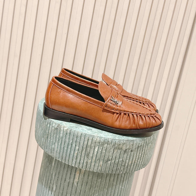 YSL 25S SAINT LAURENT LOAFERS IN BURNT ORANGE CALFSKIN WITH SMALL LOGO