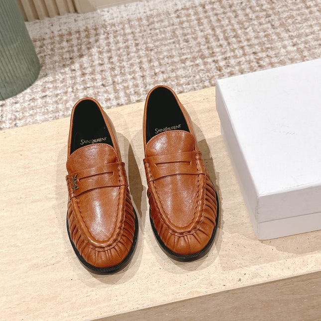 YSL 25S SAINT LAURENT LOAFERS IN BURNT ORANGE CALFSKIN WITH SMALL LOGO