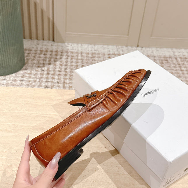 YSL 25S SAINT LAURENT LOAFERS IN BURNT ORANGE CALFSKIN WITH SMALL LOGO