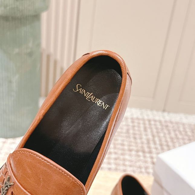 YSL 25S SAINT LAURENT LOAFERS IN BURNT ORANGE CALFSKIN WITH SMALL LOGO