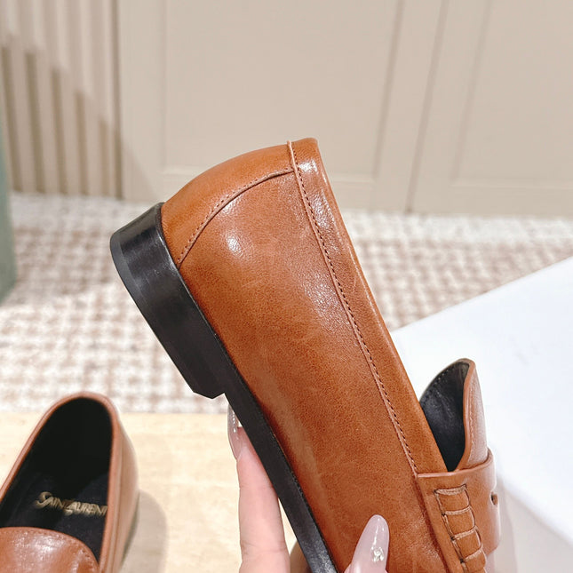 YSL 25S SAINT LAURENT LOAFERS IN BURNT ORANGE CALFSKIN WITH SMALL LOGO