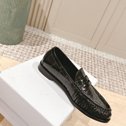 YSL 25S SAINT LAURENT LOAFERS IN BLACK GLOSSY CALFSKIN WITH SMALL LOGO