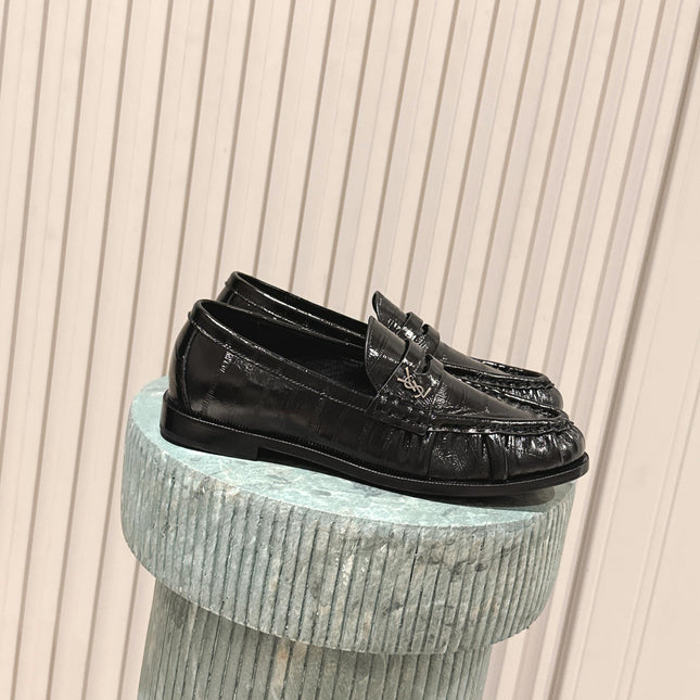 YSL 25S SAINT LAURENT LOAFERS IN BLACK GLOSSY CALFSKIN WITH SMALL LOGO