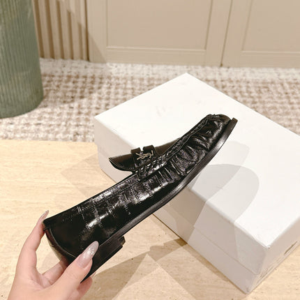YSL 25S SAINT LAURENT LOAFERS IN BLACK GLOSSY CALFSKIN WITH SMALL LOGO