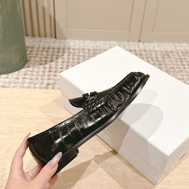 YSL 25S SAINT LAURENT LOAFERS IN BLACK GLOSSY CALFSKIN WITH SMALL LOGO