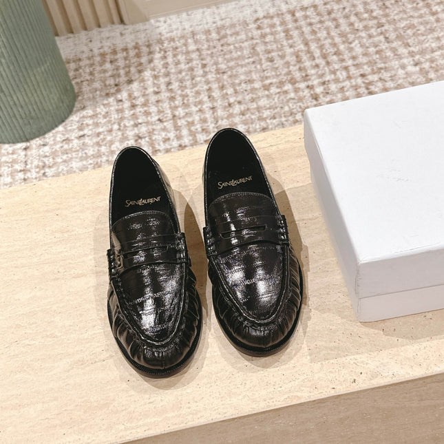 YSL 25S SAINT LAURENT LOAFERS IN BLACK GLOSSY CALFSKIN WITH SMALL LOGO