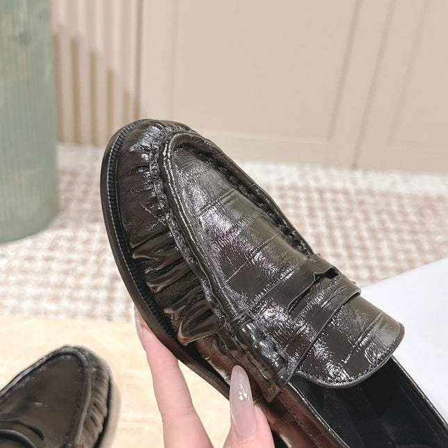 YSL 25S SAINT LAURENT LOAFERS IN BLACK GLOSSY CALFSKIN WITH SMALL LOGO