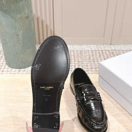 YSL 25S SAINT LAURENT LOAFERS IN BLACK GLOSSY CALFSKIN WITH SMALL LOGO