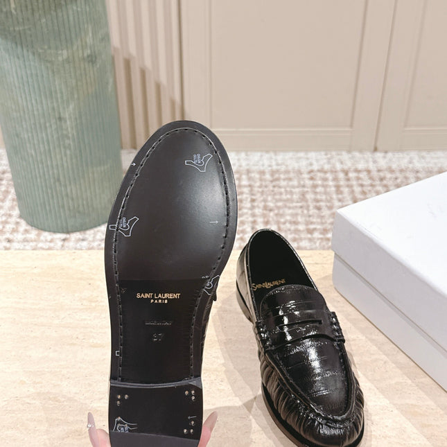 YSL 25S SAINT LAURENT LOAFERS IN BLACK GLOSSY CALFSKIN WITH SMALL LOGO
