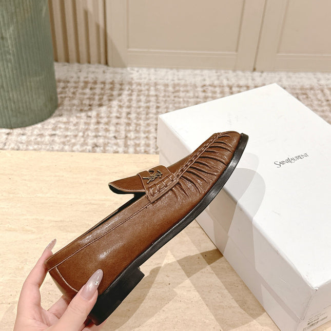 YSL 25S SAINT LAURENT LOAFERS IN BROWN CALFSKIN WITH SMALL LOGO