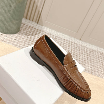 YSL 25S SAINT LAURENT LOAFERS IN BROWN CALFSKIN WITH SMALL LOGO