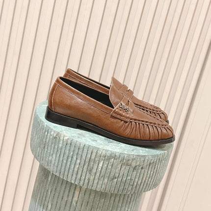 YSL 25S SAINT LAURENT LOAFERS IN BROWN CALFSKIN WITH SMALL LOGO