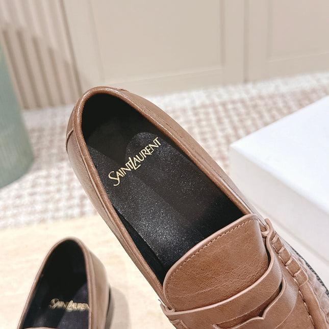 YSL 25S SAINT LAURENT LOAFERS IN BROWN CALFSKIN WITH SMALL LOGO