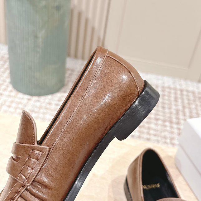 YSL 25S SAINT LAURENT LOAFERS IN BROWN CALFSKIN WITH SMALL LOGO