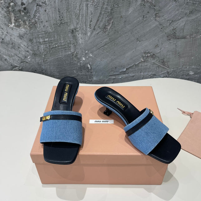 BLACK HIGH HEEL WITH BLUE STRAPS AND BLACK BELT