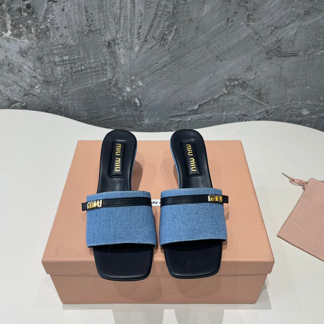 BLACK HIGH HEEL WITH BLUE STRAPS AND BLACK BELT