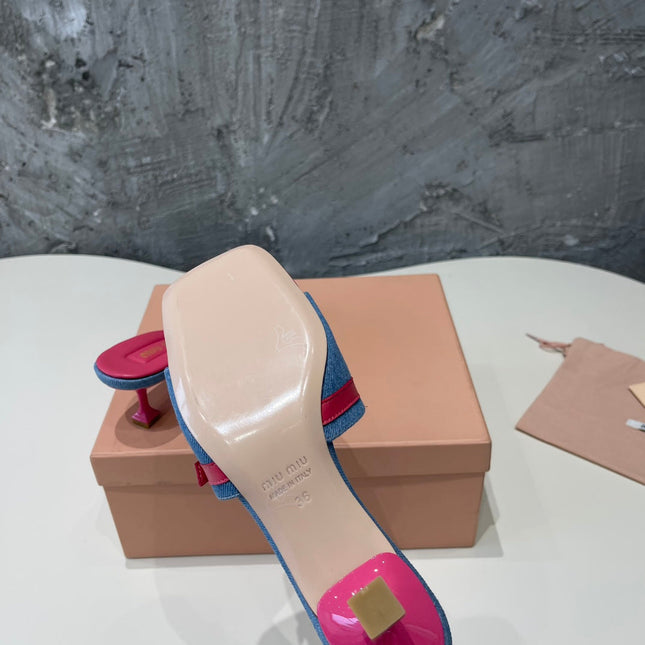 DEEP PINK HIGH HEEL WITH  BLUE STRAPS AND PINK BELT