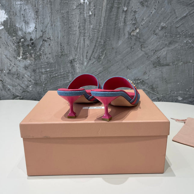 DEEP PINK HIGH HEEL WITH  BLUE STRAPS AND PINK BELT