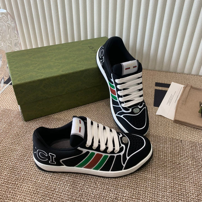 GG SCREENER SNEAKER WITH WEB BLACK CALFSKIN