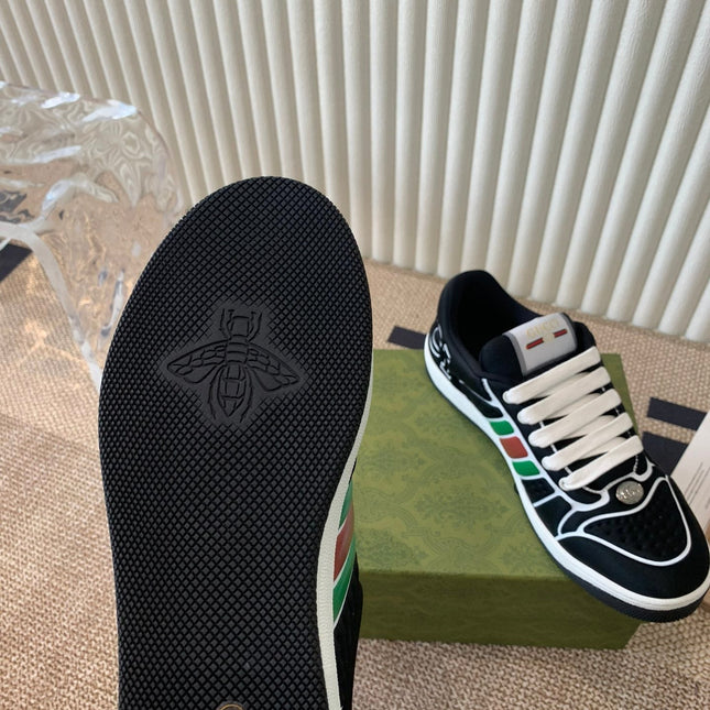 GG SCREENER SNEAKER WITH WEB BLACK CALFSKIN