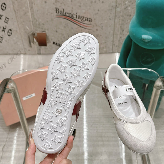 BALLERINAS IN WHITE TECHNICAL FABRIC AND SUEDE