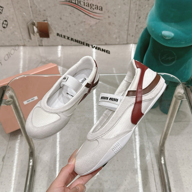 BALLERINAS IN WHITE TECHNICAL FABRIC AND SUEDE