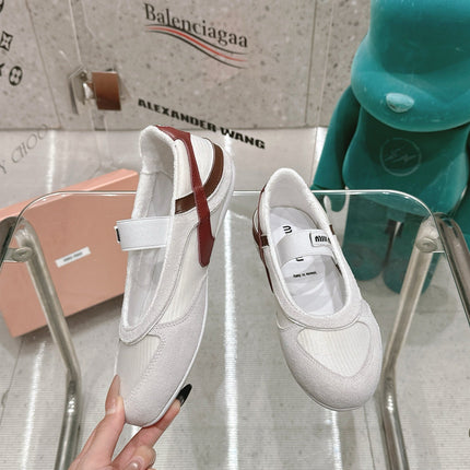 BALLERINAS IN WHITE TECHNICAL FABRIC AND SUEDE