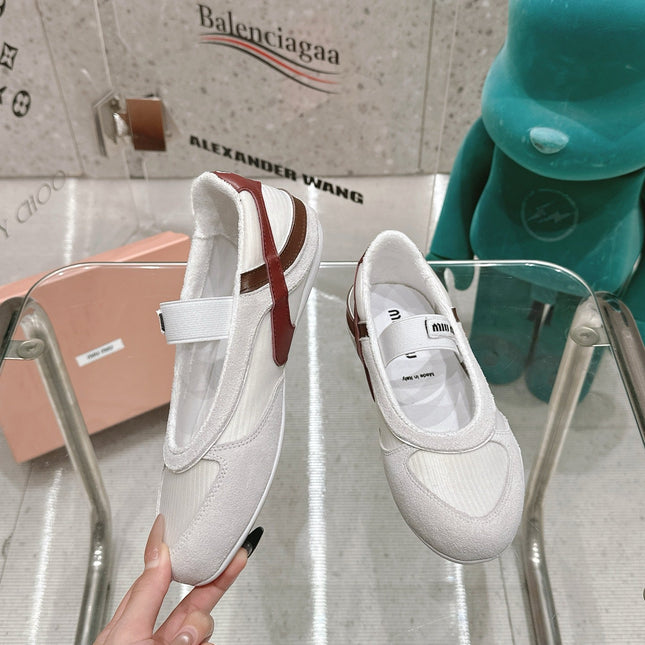 BALLERINAS IN WHITE TECHNICAL FABRIC AND SUEDE
