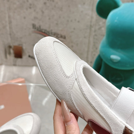 BALLERINAS IN WHITE TECHNICAL FABRIC AND SUEDE