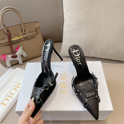 HEELED MULES 85MM IN BLACK LAMBSKIN