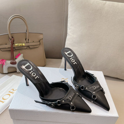 HEELED MULES 85MM IN BLACK LAMBSKIN