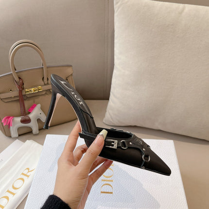 HEELED MULES 85MM IN BLACK LAMBSKIN