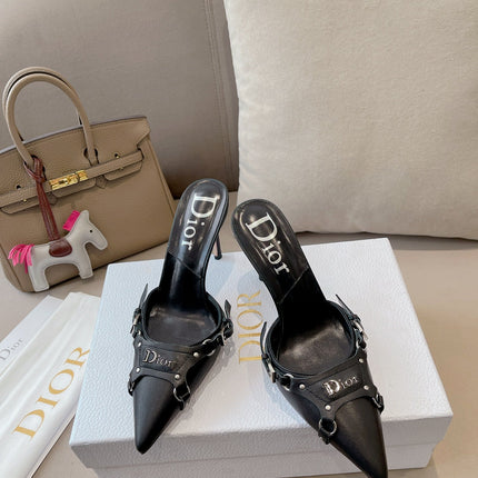 HEELED MULES 85MM IN BLACK LAMBSKIN